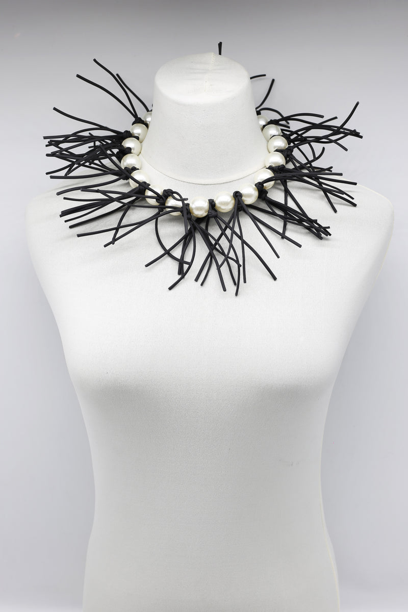 Faux Pearls & Leatherette Fringe Collar Necklaces - Jianhui London
