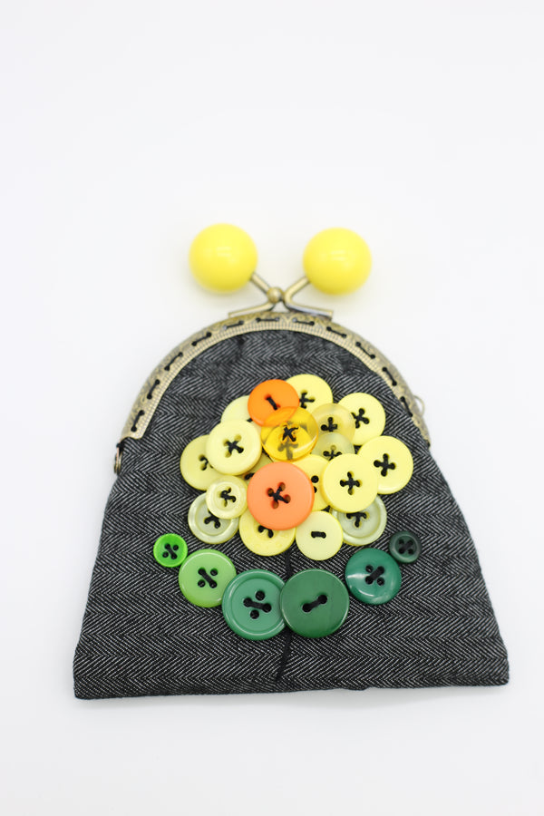 HANDMADE SMALL PURSES - RECYCLED CHARCOAL DENIM AND BUTTONS - Jianhui London