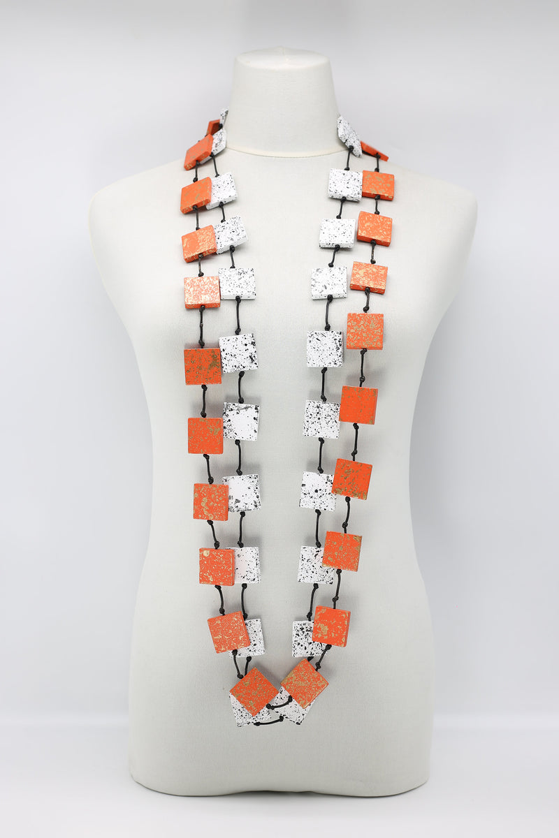 Wood square hand painted Necklace Duo - Jianhui London