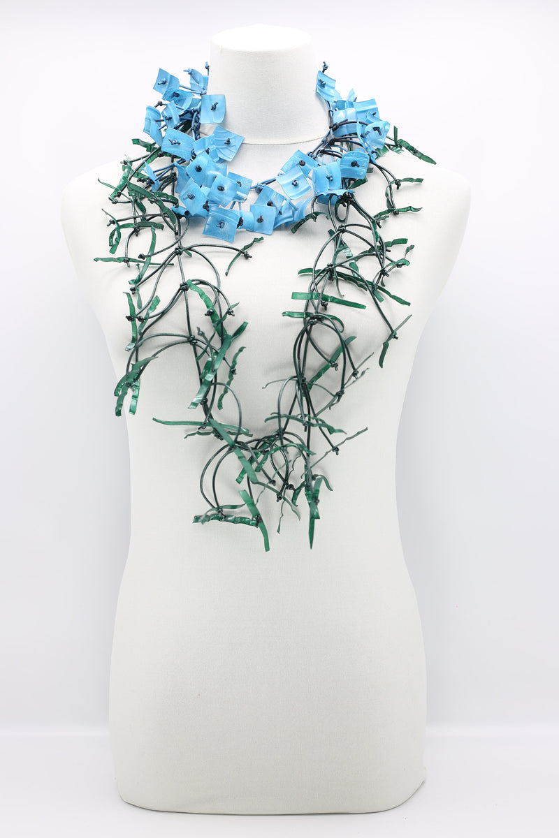 Upcycled plastic bottles - Aqua Willow Tree & long square Necklace - Duo- Hand-painted - Long - Jianhui London