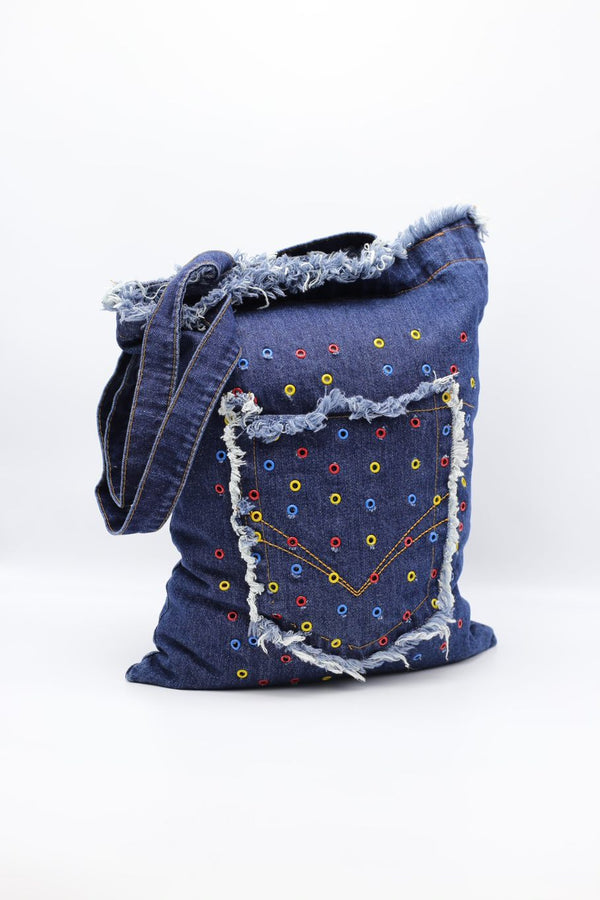 Handmade recycled denim bag - Jianhui London